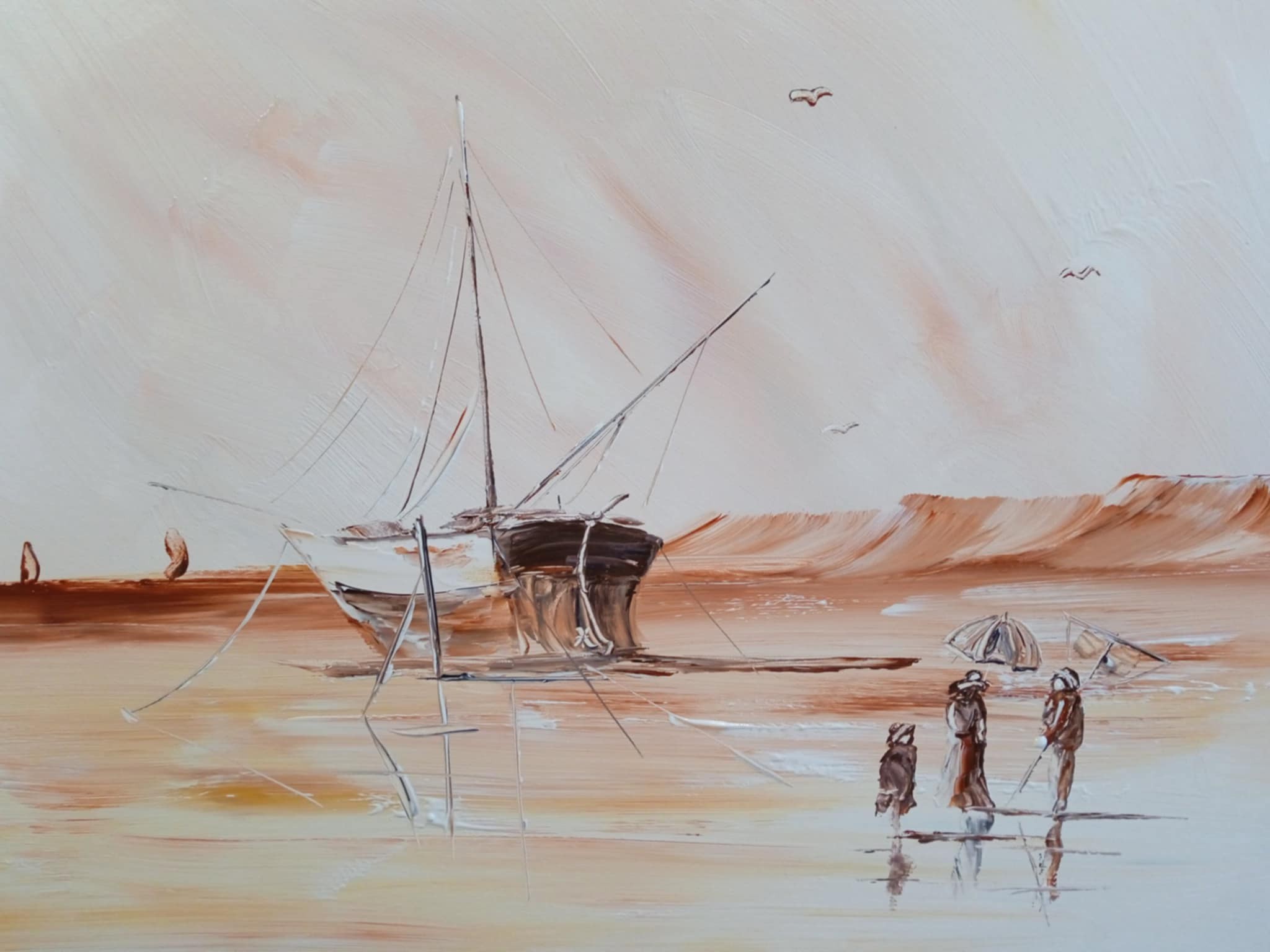 Bateau sur le sable 55x75
