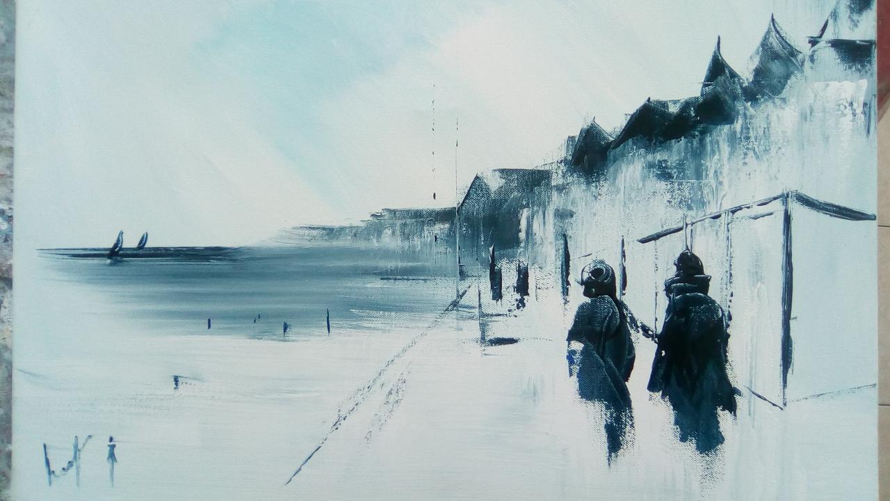 digue de wimereux , côte d'opale , peinture , 