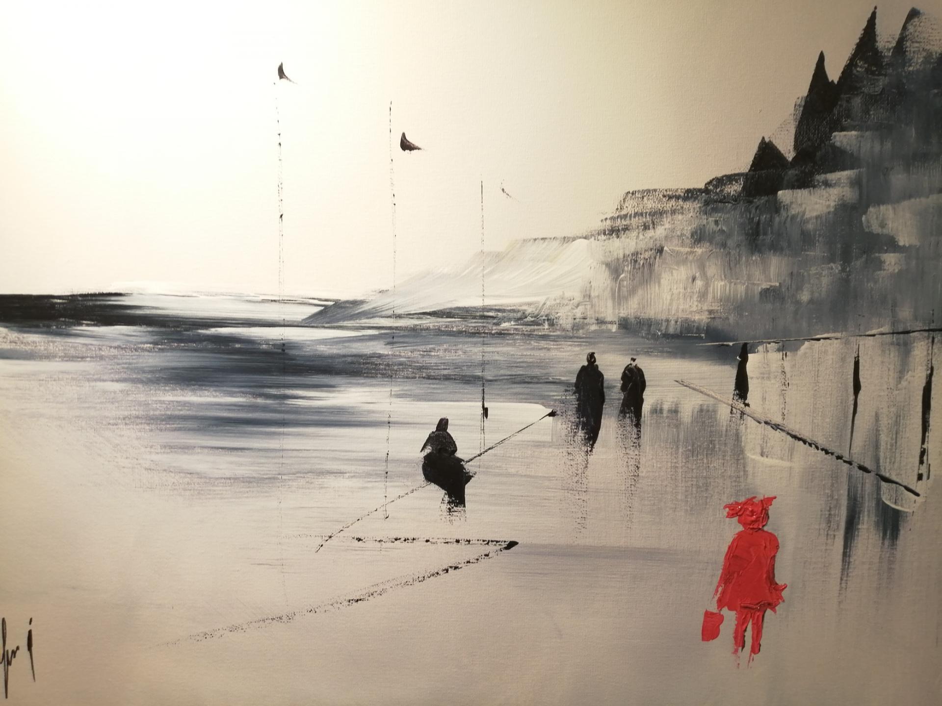 la petite fille en rouge sur la digue de wimereux