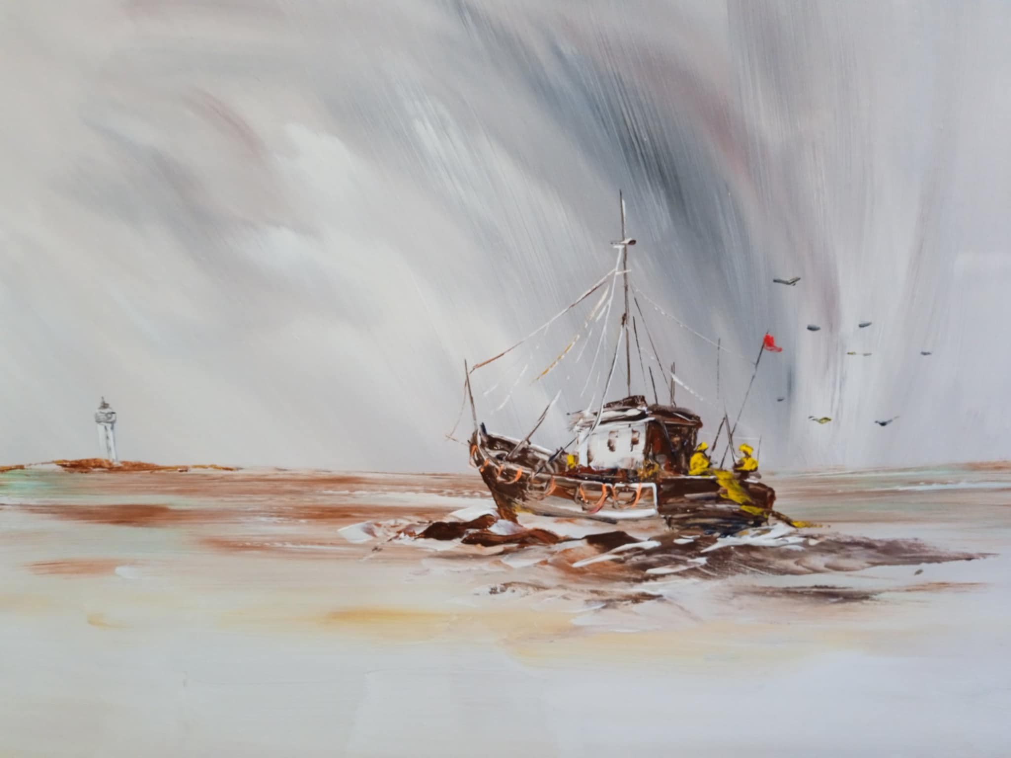 Petit cotier rentrant au port 55x75