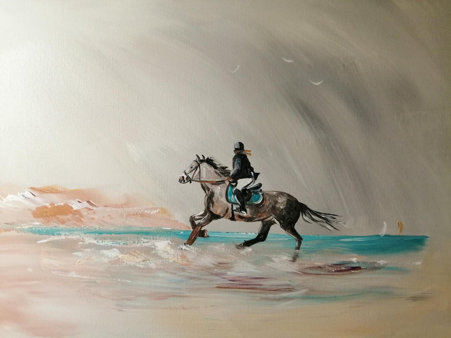 Cavaliere sur la plage 50 x 70