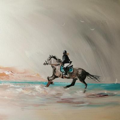 Cavaliere sur la plage 50 x 70